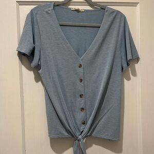 Elegant Slate Blue Button-Down Tie Front Shirt